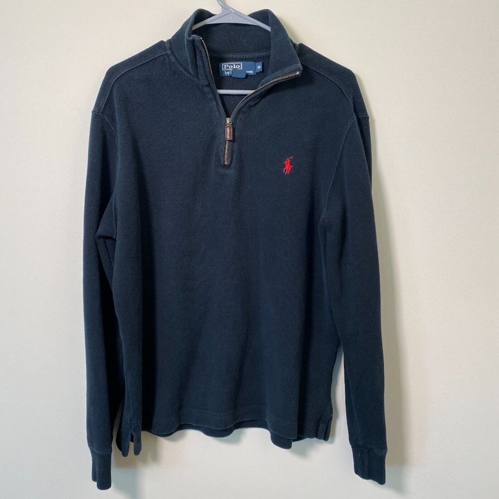 Polo Ralph Lauren Men's French Rib 1/4 Zip Sweater Navy Blue Size M